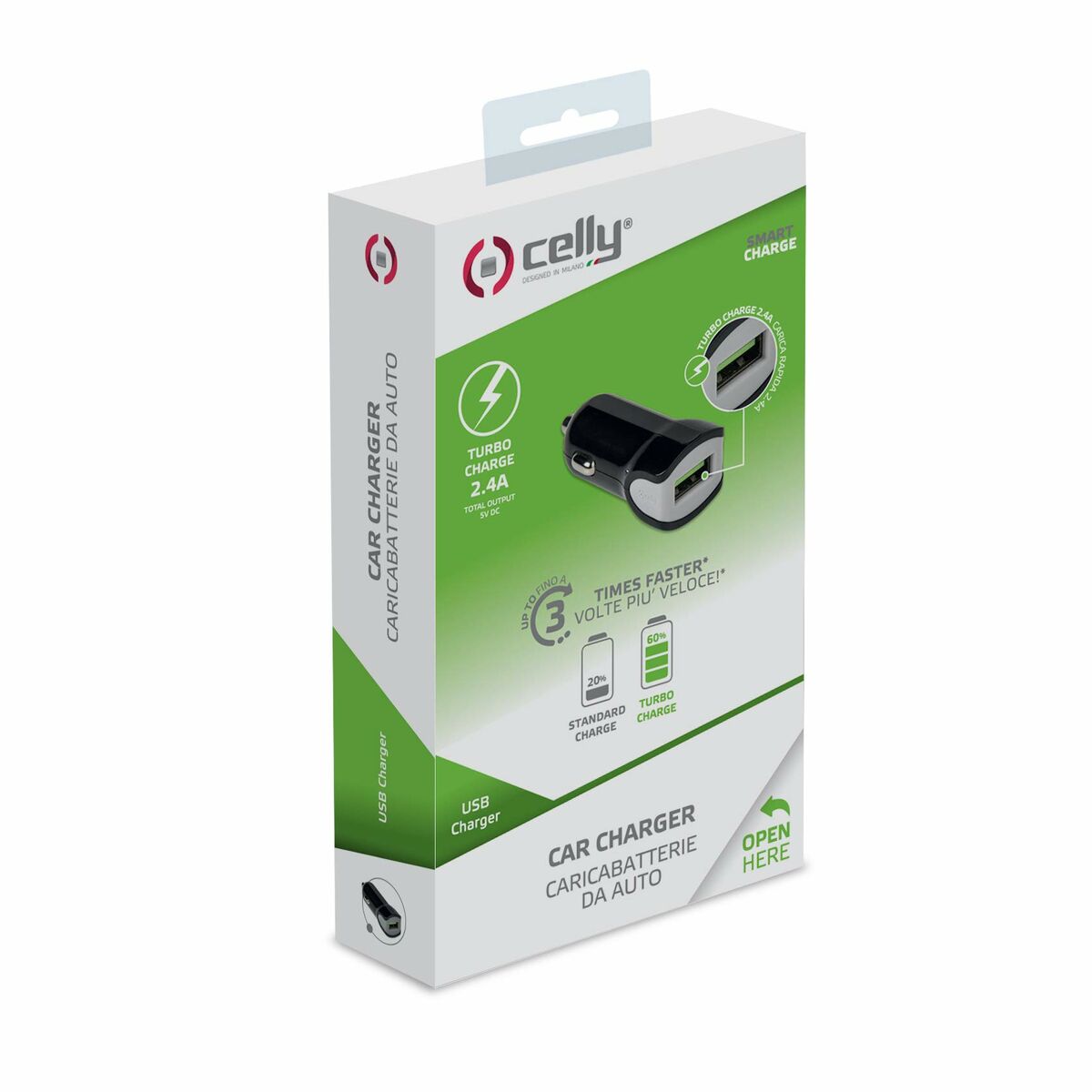 Car charger Celly CCUSBTURBO Black-2