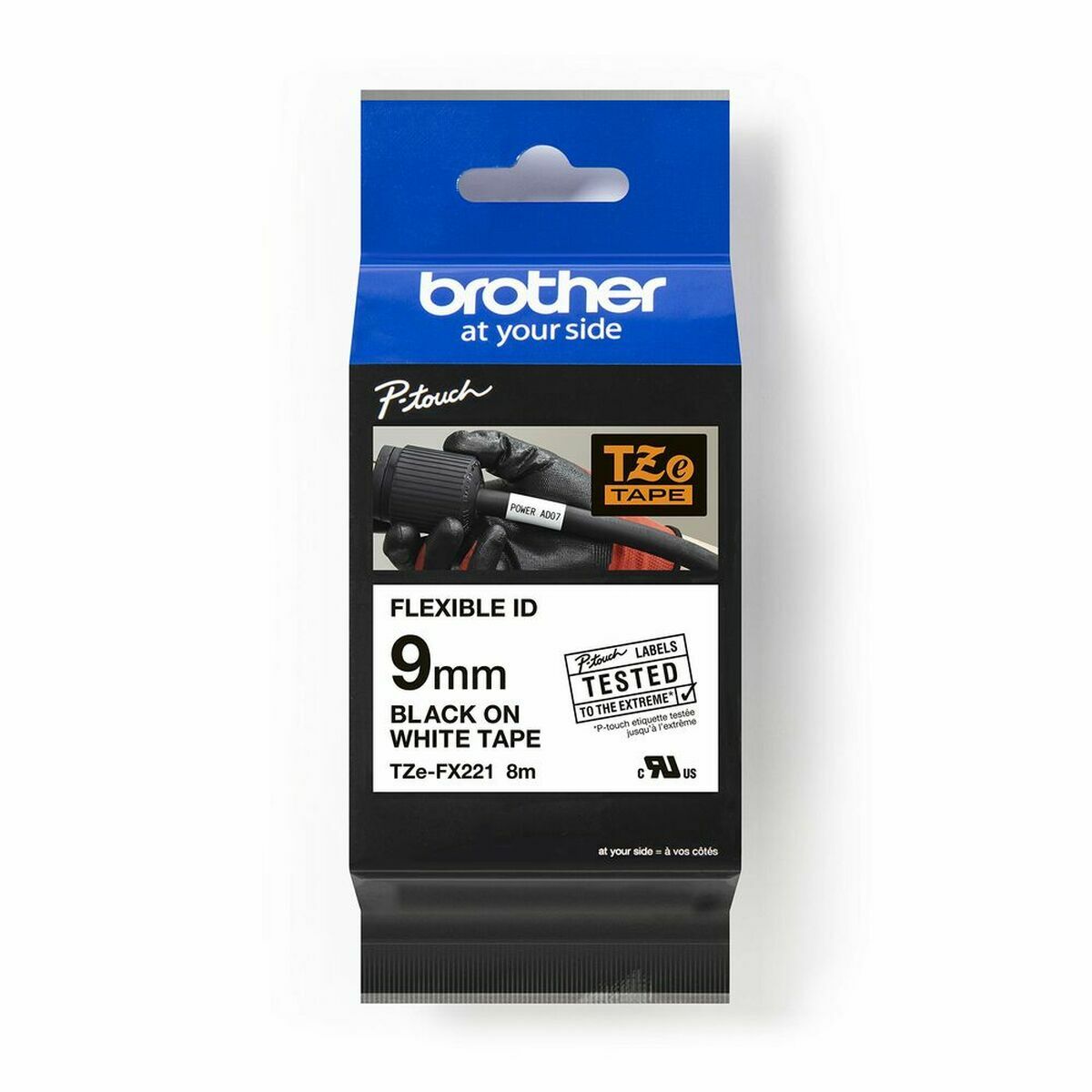 Ламинированная лента для фломастеров Brother TZEFX221 Чёрный Черный/Белый (9 mm x 8 m)-2