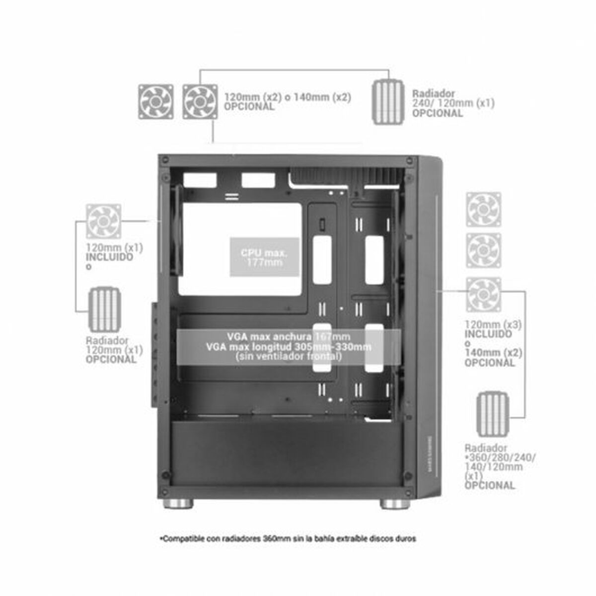 Блок полубашня ATX Galileo Mars Gaming MCFW Белый-5