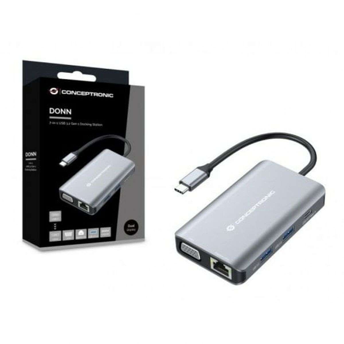USB-разветвитель Conceptronic DONN21G Чёрный Серый 100 W (1 штук)-2