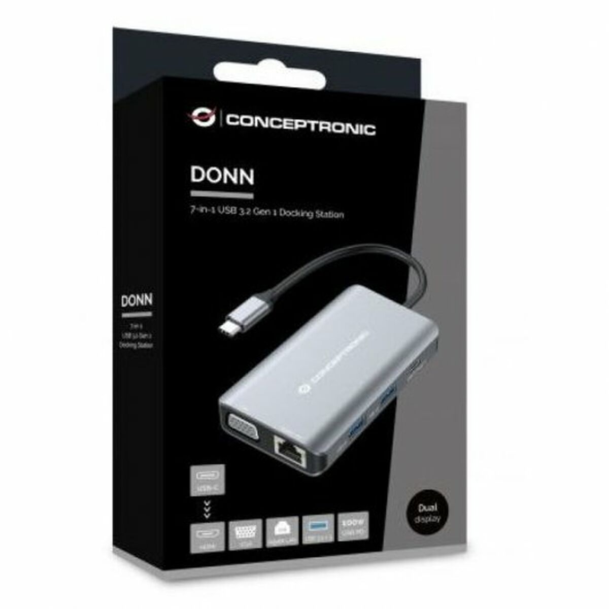 USB-разветвитель Conceptronic DONN21G Чёрный Серый 100 W (1 штук)-3