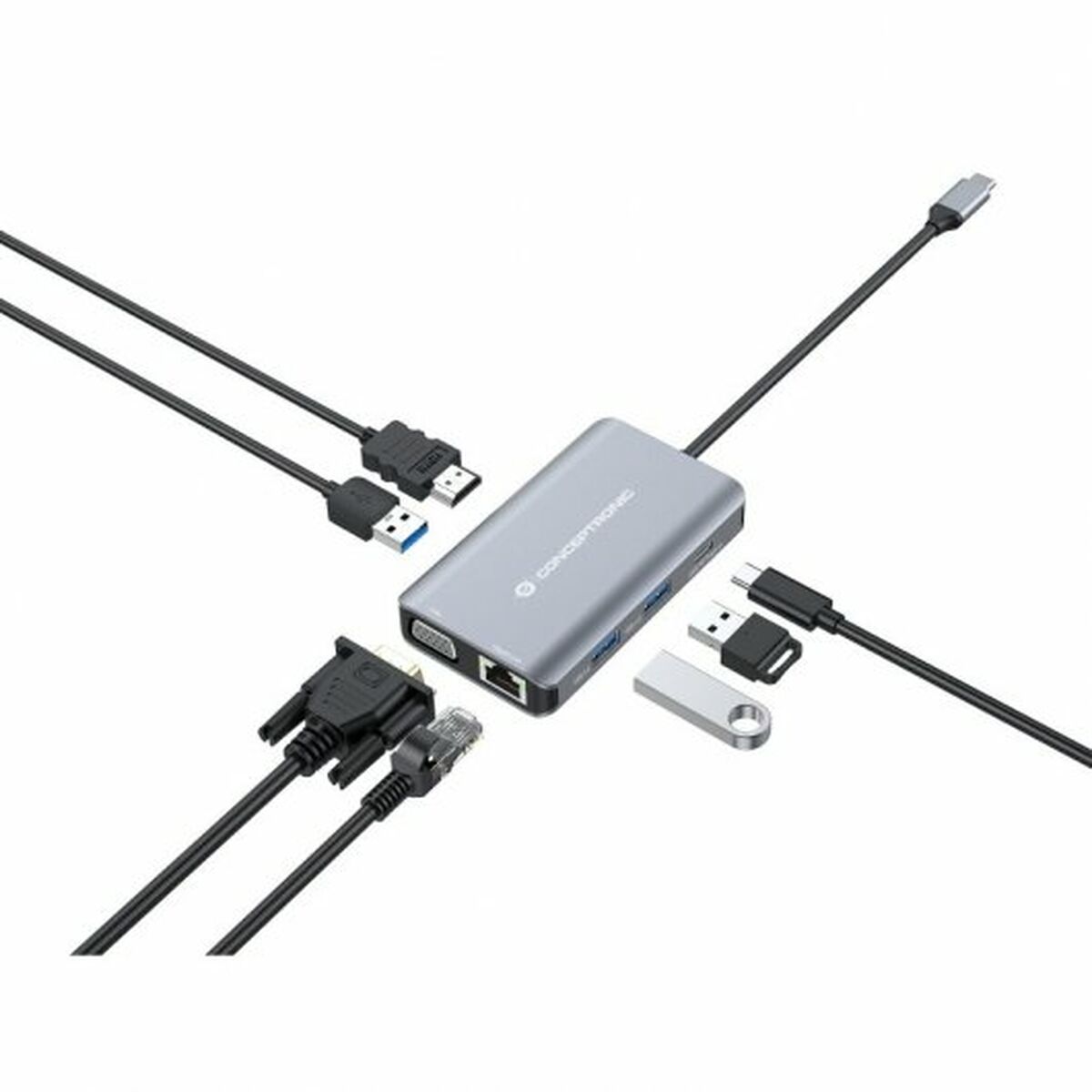 USB-разветвитель Conceptronic DONN21G Чёрный Серый 100 W (1 штук)-5