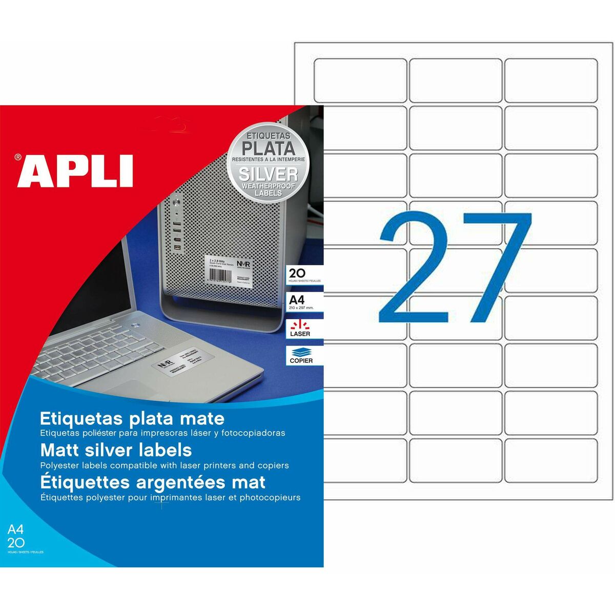 Клейкие этикетки Apli Металлик Серебристый 63,5 x 29,6 mm-3