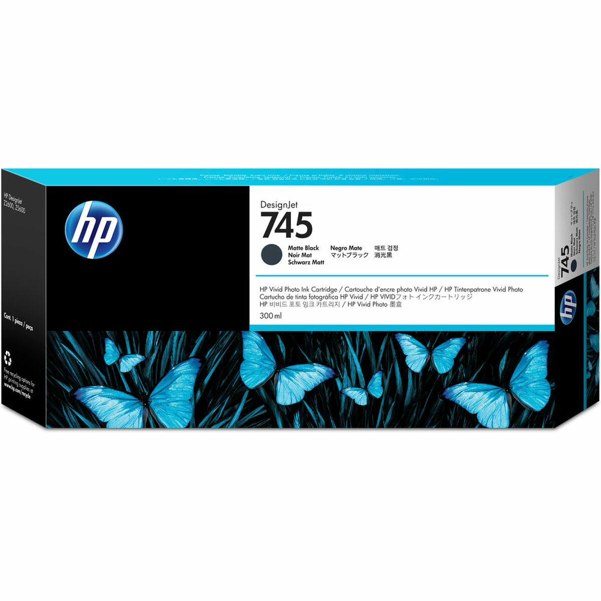 HP Cartucho de tinta Design Jet HP 745 negro mate de 300 ml Siyah