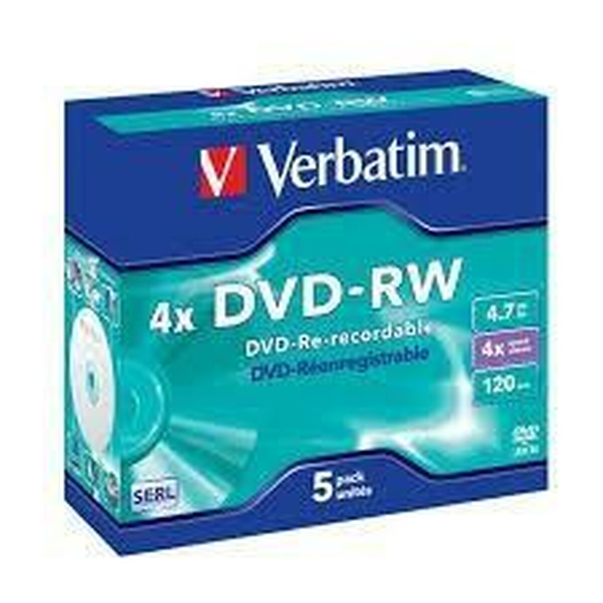DVD-RW Verbatim 5 قطع سوداء 4.7 جيجابايت 4x (5 قطع)