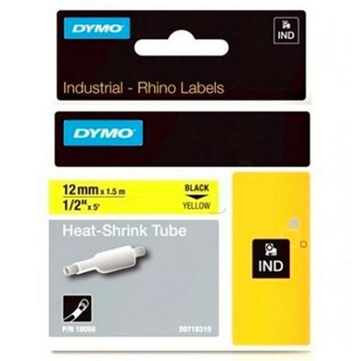 Ламинированная лента для фломастеров Rhino Dymo ID1-12 Жёлтый Чёрный 12 x 1,5 mm (5 штук)-2