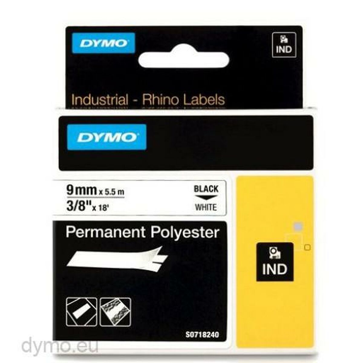Ламинированная лента для фломастеров Rhino Dymo ID1-9 9 x 5,5 mm Чёрный полиэстер Белый (5 штук)-2