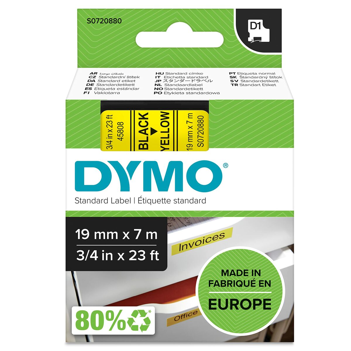 Ламинированная лента для фломастеров Dymo D1-19 45808 LabelManager™ Чёрный Жёлтый (5 штук)-2