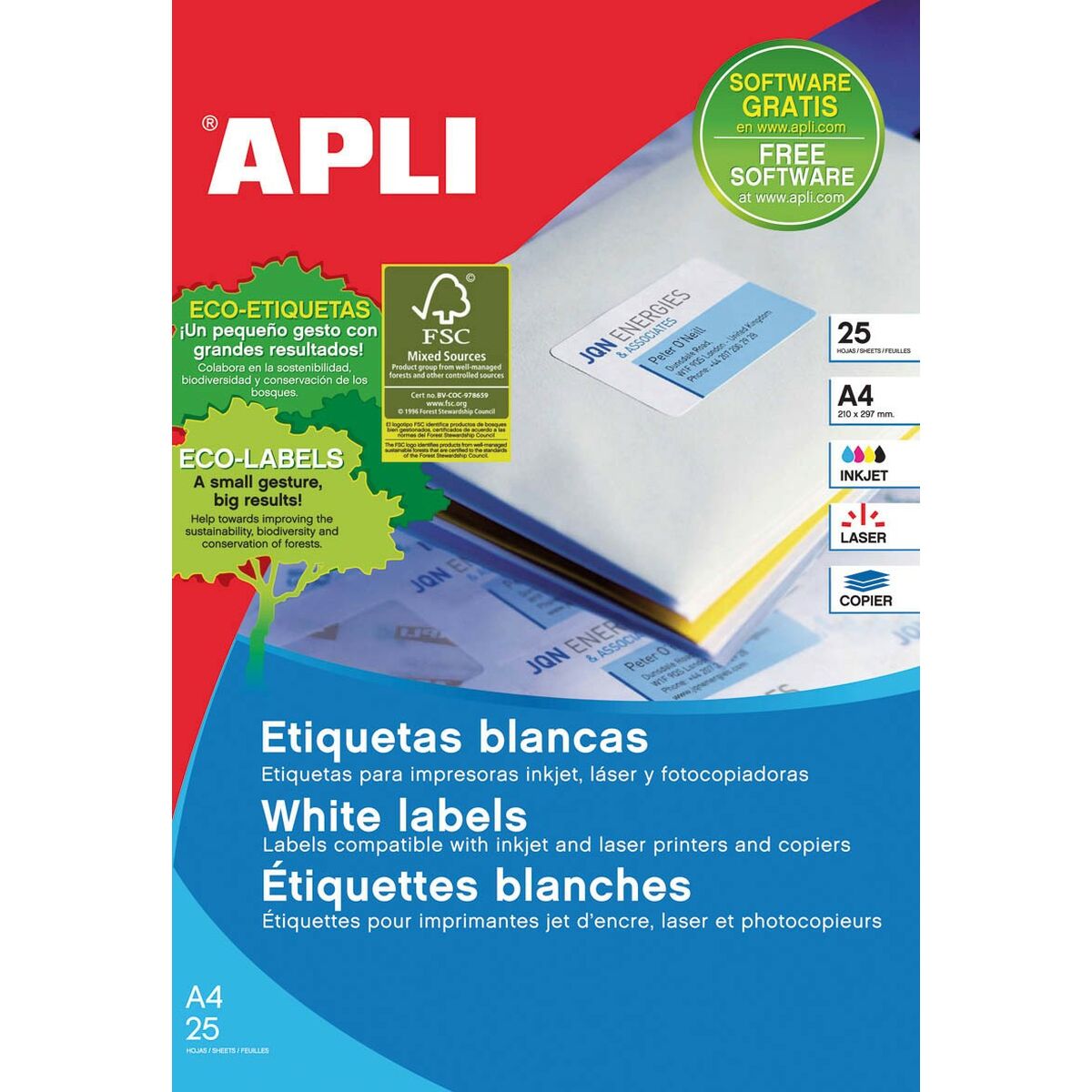 Apli Yazıcı Etiketleri Beyaz 25 Yaprak 63.5 x 38.1 mm