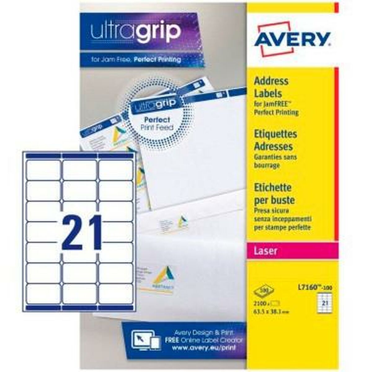 Этикетки для принтера Avery L7160 Белый 100 Листья 63,5 x 38,1 mm (5 штук)-2
