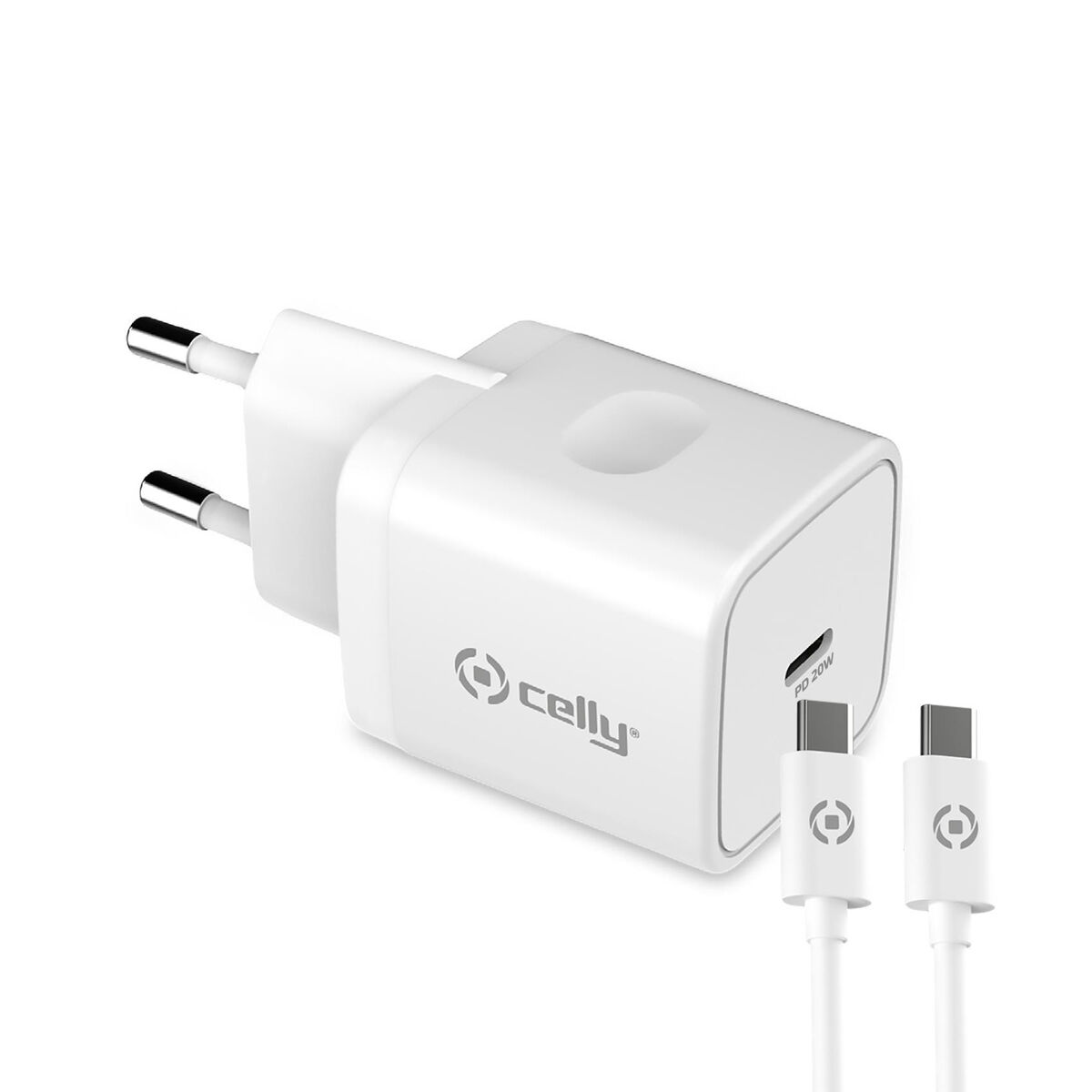 Soket için şarj cihazı + Kablo-USB C Celly White 20 W