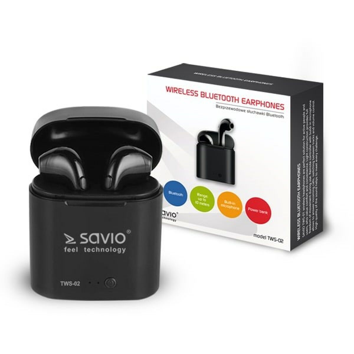 Bluetooth-наушники in Ear Savio TWS-02 Чёрный Графитовый-2
