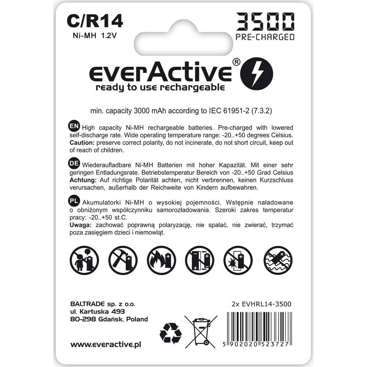 Батарейки EverActive R14/C 1,2 V-2