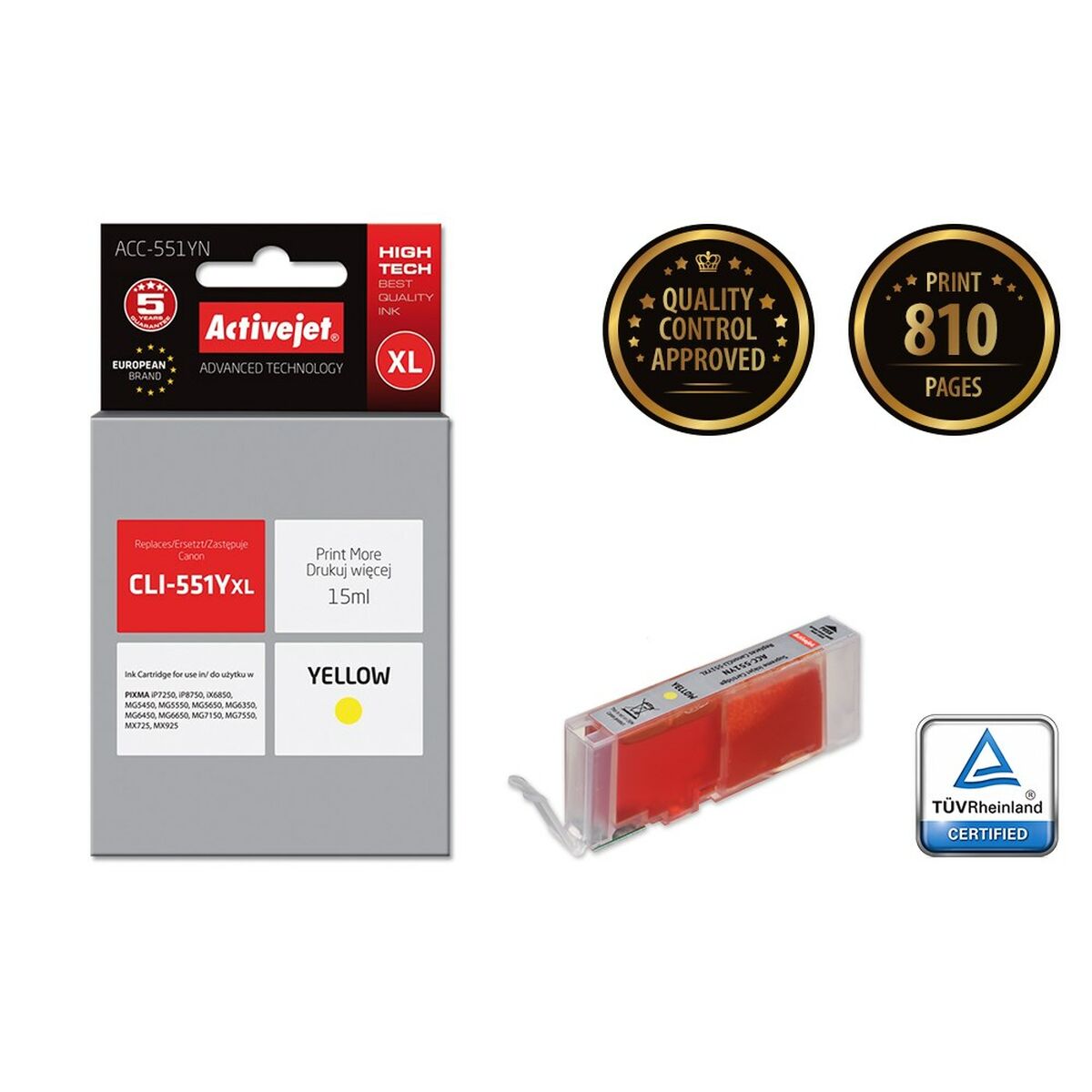 Activejet Original Ink Cartridge ACC-551YN Yellow-2