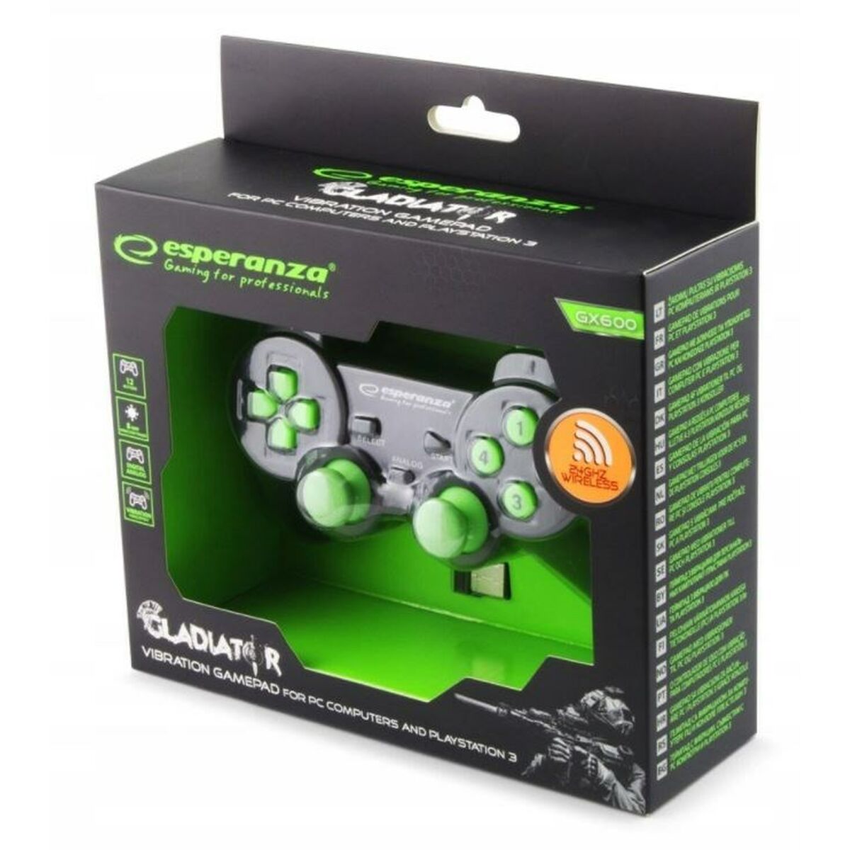 Беспроводный игровой пульт Esperanza Gladiator GX600 USB 2.0 Чёрный Зеленый PC PlayStation 3-2
