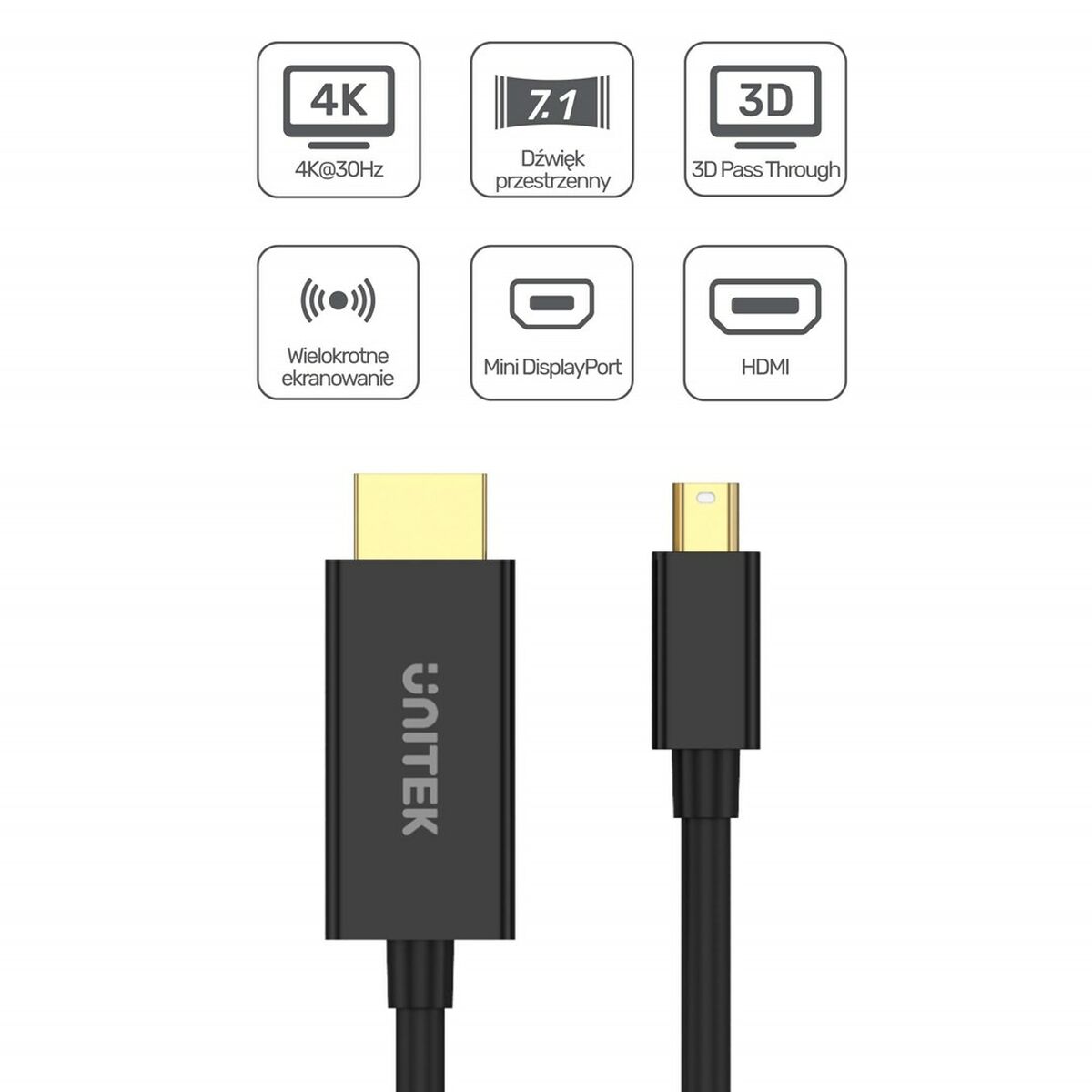 Mini Display Port Adapter - HDMI Unitek V1152A Black 2m-3