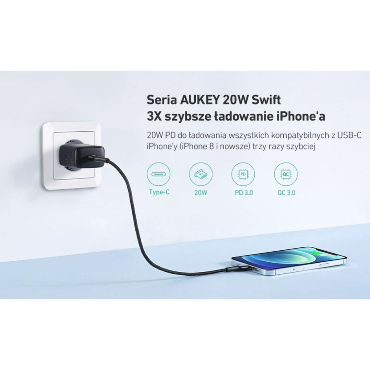 Сетевое зарядное устройство Aukey PA-R1 Black Чёрный 20 W-8