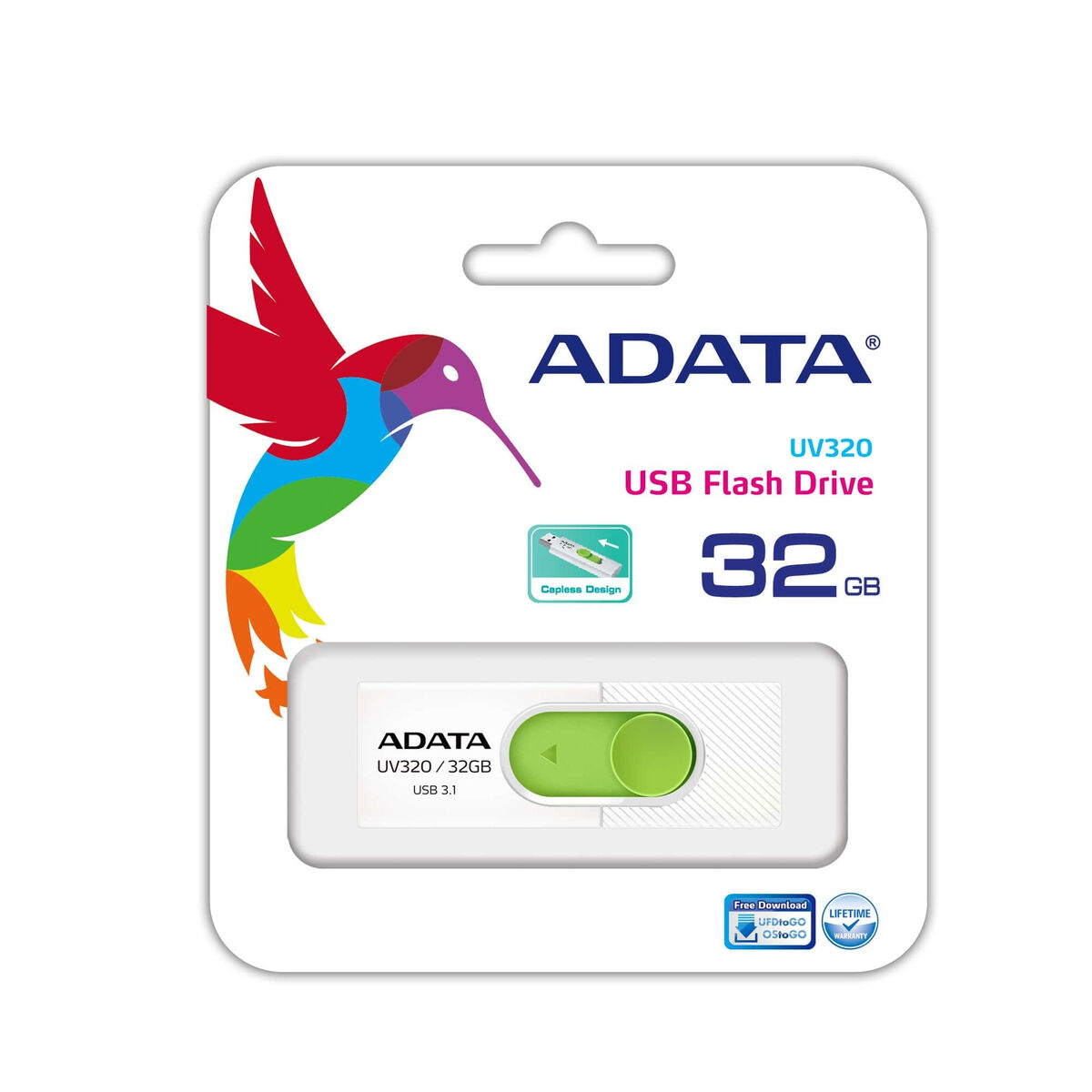 USВ-флешь память Adata UV320 Белый/Зеленый 32 GB-2