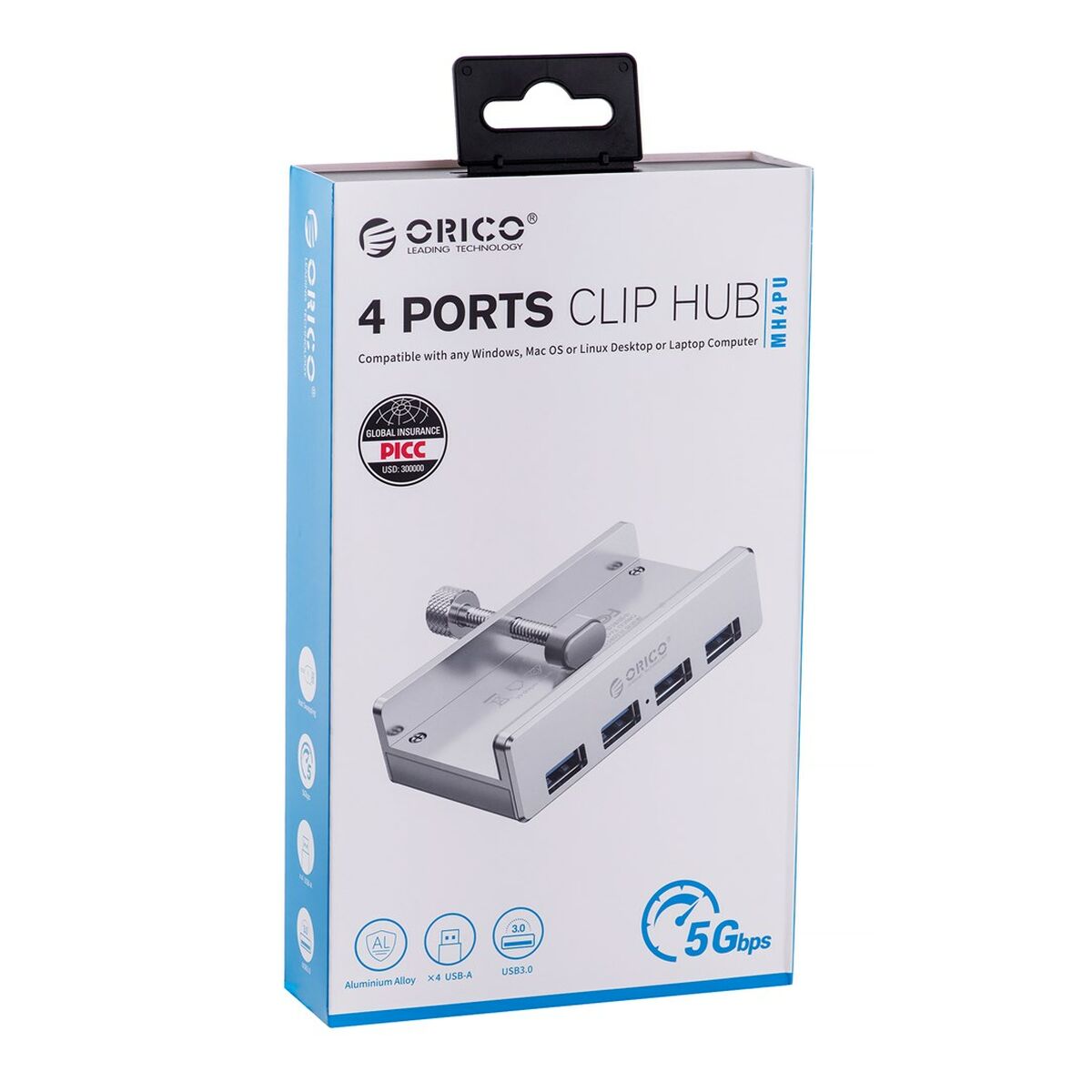 USB-разветвитель Orico ALL-USB3-HUB-4-CLIP Серебристый-3