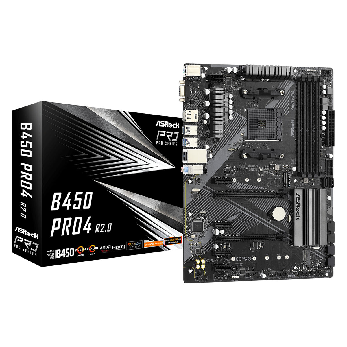 Материнская плата ASRock B450 Pro4 R2.0 AMD B450 AMD AMD AM4-2