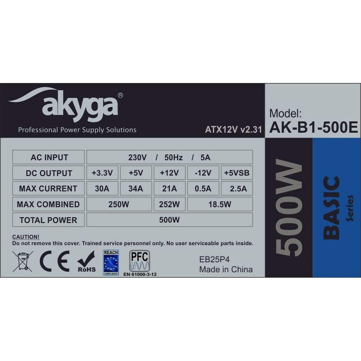 Источник питания Akyga AK-B1-500E 500 W RoHS CE REACH ATX-2