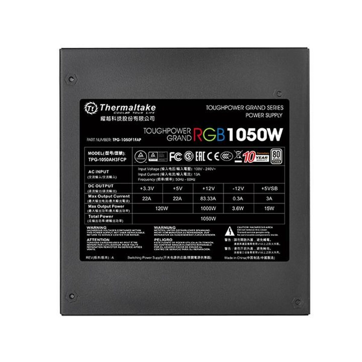 Источник питания THERMALTAKE Toughpower Grand RGB 1050W Platinum ATX 1000 W 1 050 Bт 80 PLUS Platinum-3