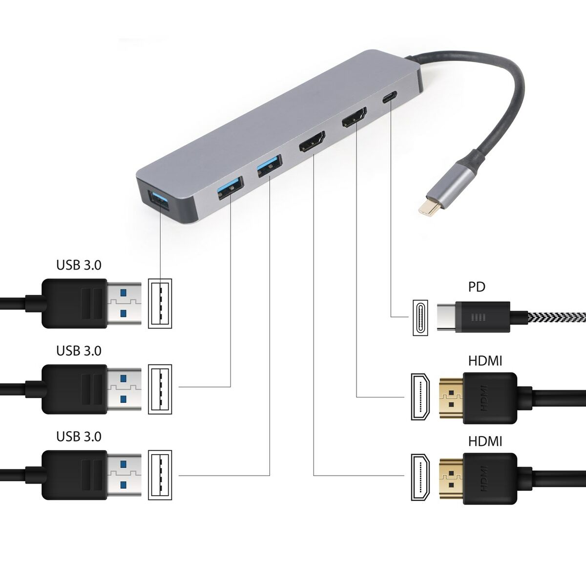 Докстанция GEMBIRD A-CM-COMBO3-03 Серый Серебристый 100 W-3