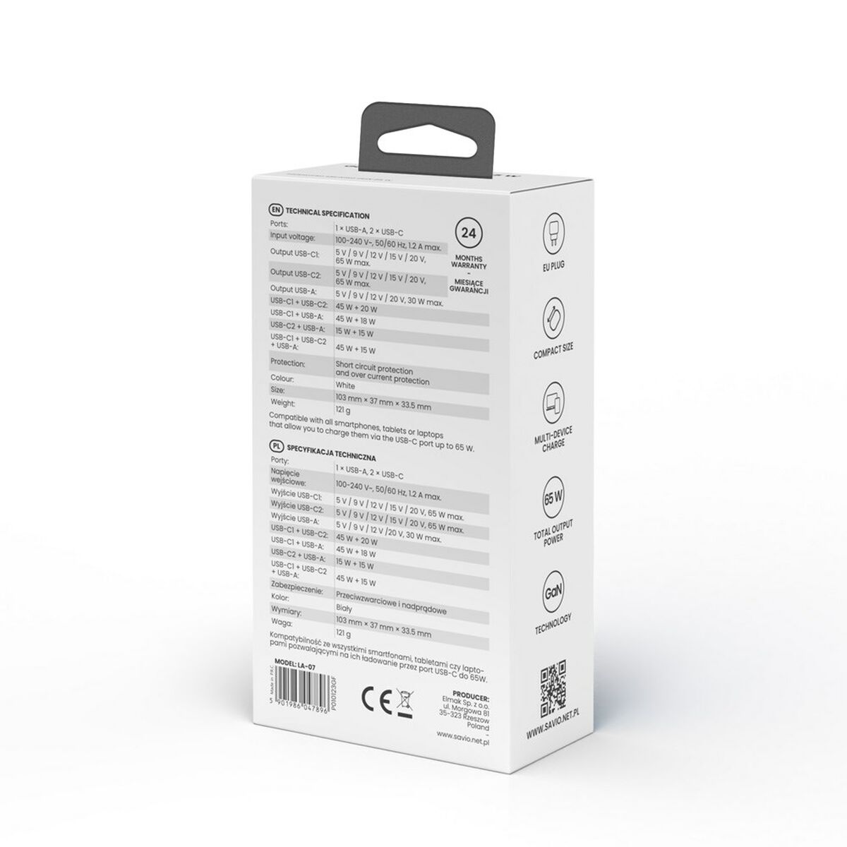 Ցանցային լիցքավորման սարք Savio LA-35Սպիտակ 65 W-3