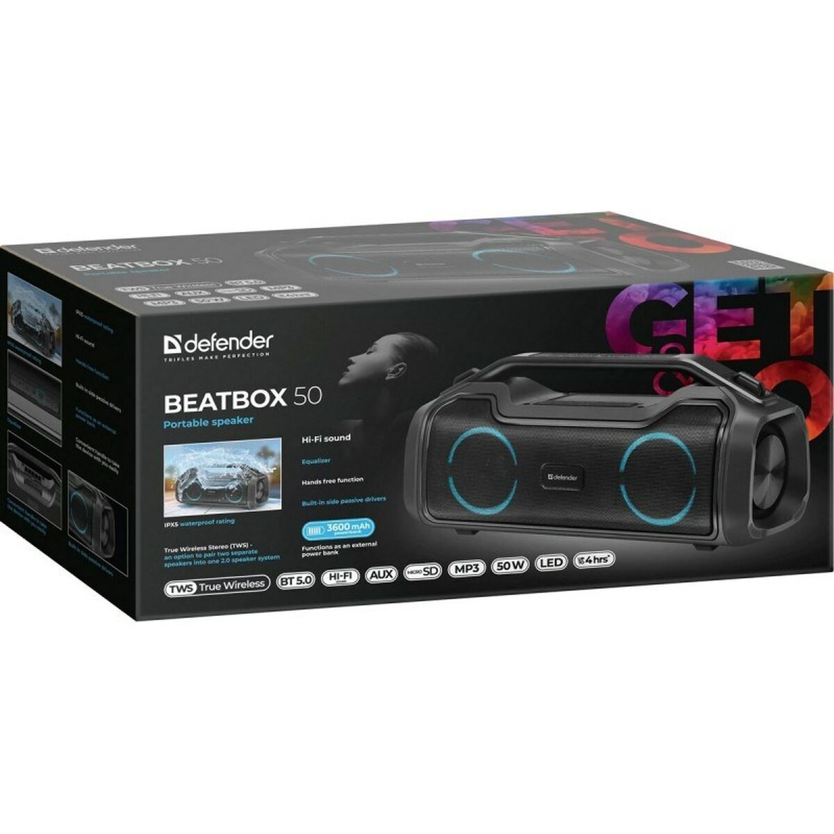 Портативный Bluetooth-динамик Defender BeatBox 50 Чёрный 50 W (1 штук)-2