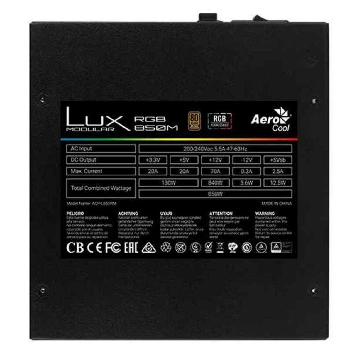 Источник питания Aerocool LUXRGB850M ATX 850 W 80 Plus Bronze Чёрный-2