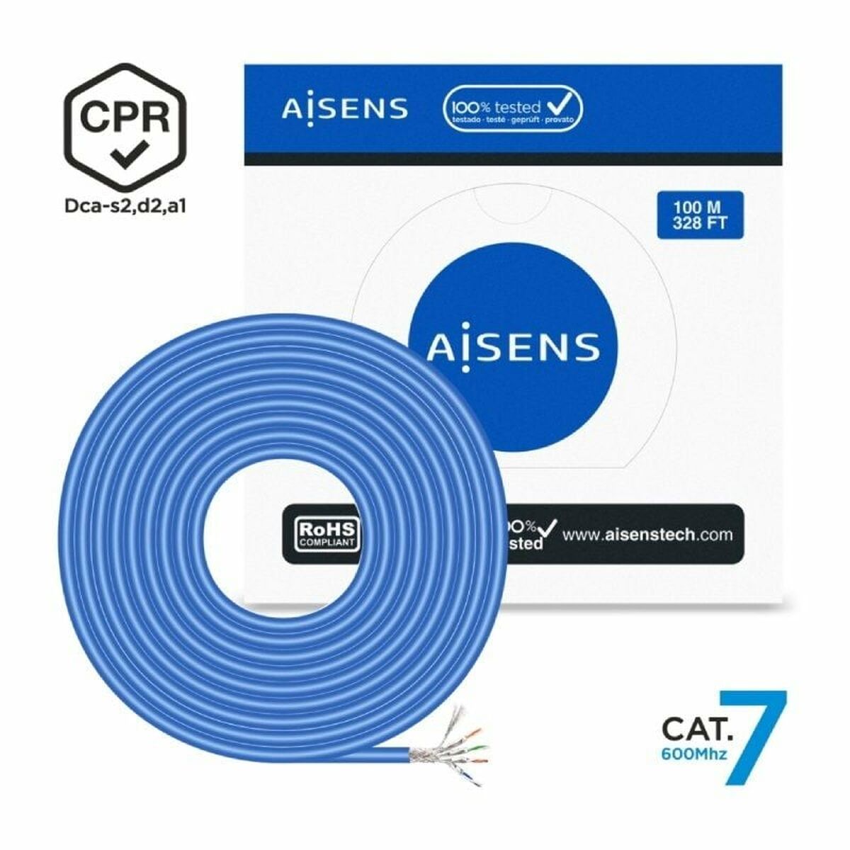 Hard network cable FTP cat. 7 Aisens AWG23 Blue 100 m-2