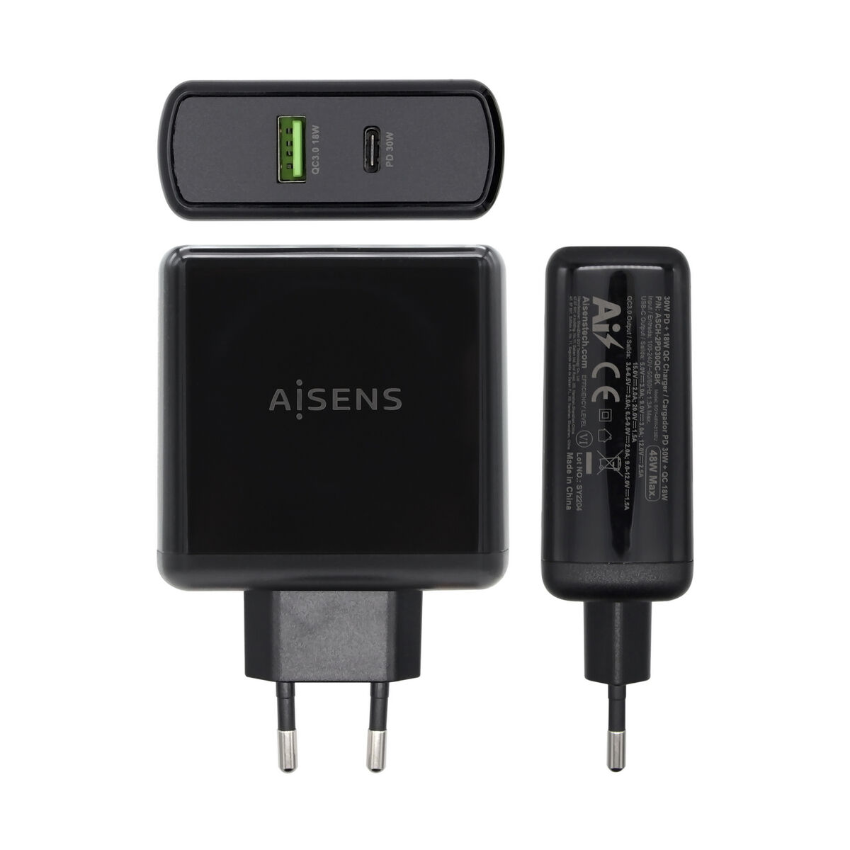 Car charger with USB ports Aisens ASCH-2PD30QC-BK Black 48 W USB-C (1 piece)-3