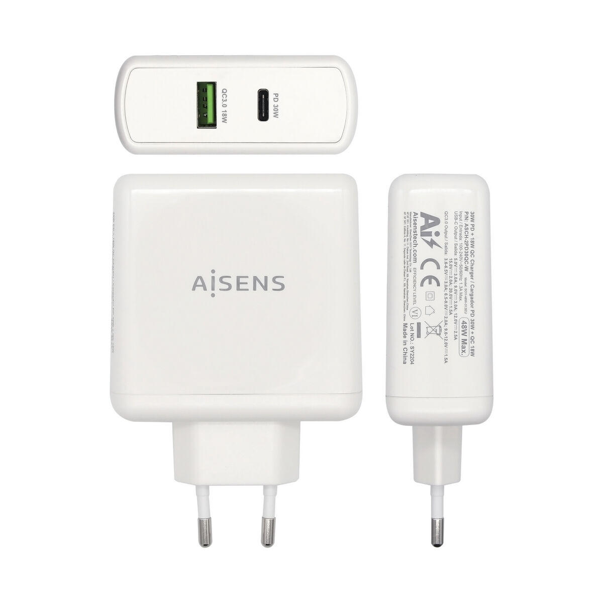 Car charger with USB ports Aisens ASCH-2PD30QC-W White 48 W USB-C (1 piece)-3