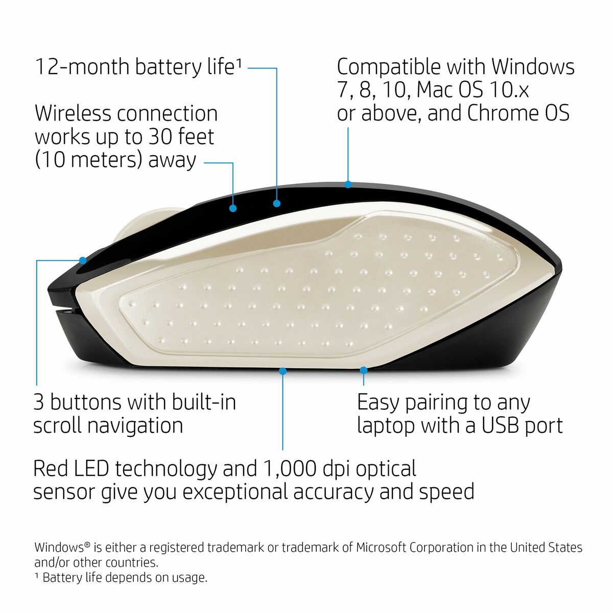 Мышь HP 200 (Silk Gold) Позолоченный-3
