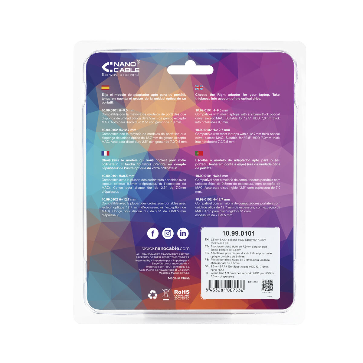 Адаптер SATA для жесткого диска (2.5 7 мм) NANOCABLE 10.99.0101 1 TB SSD-3