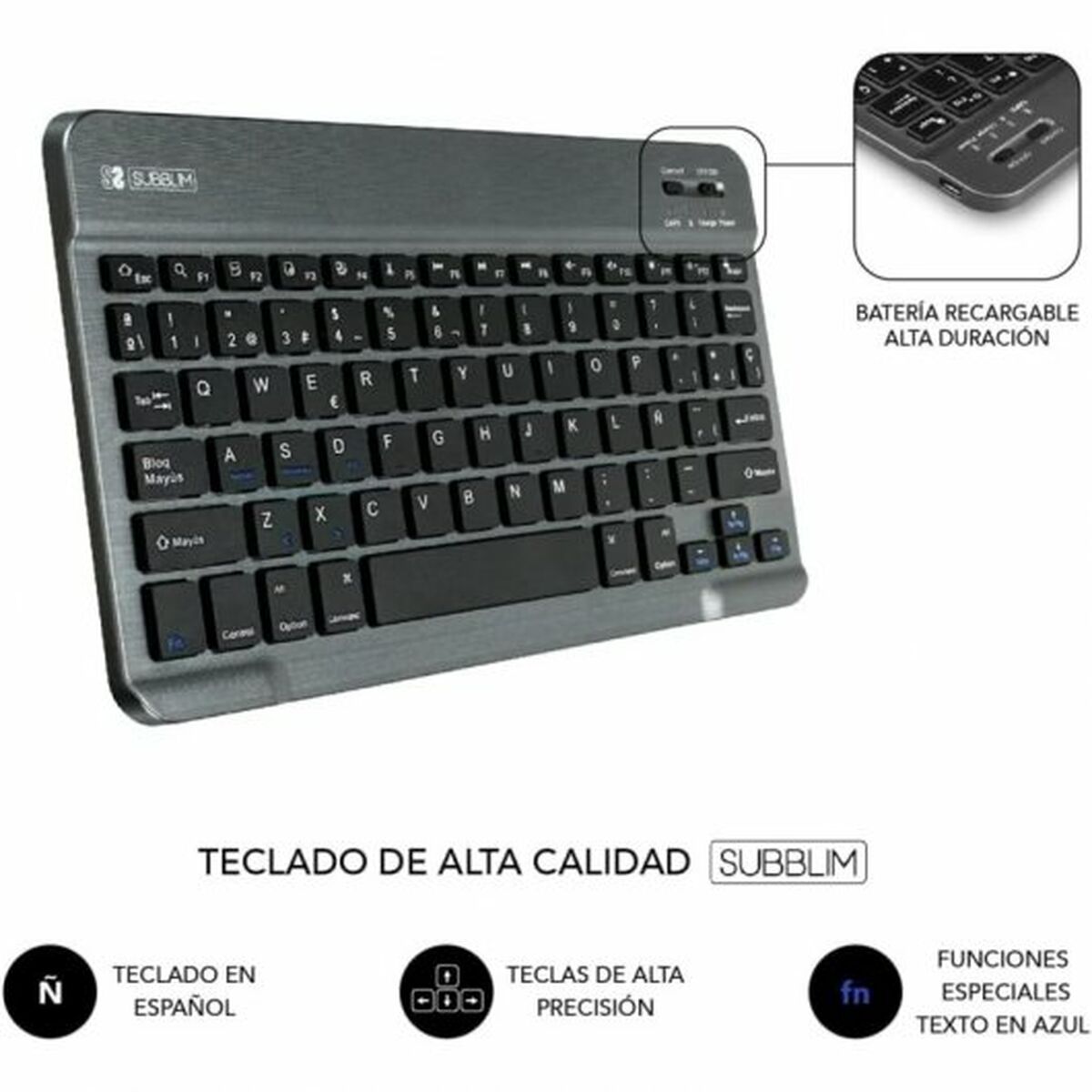 Чехол для планшета с клавиатурой Subblim SUBKT3-BTL300 Чёрный Испанская Qwerty QWERTY 10,6-8