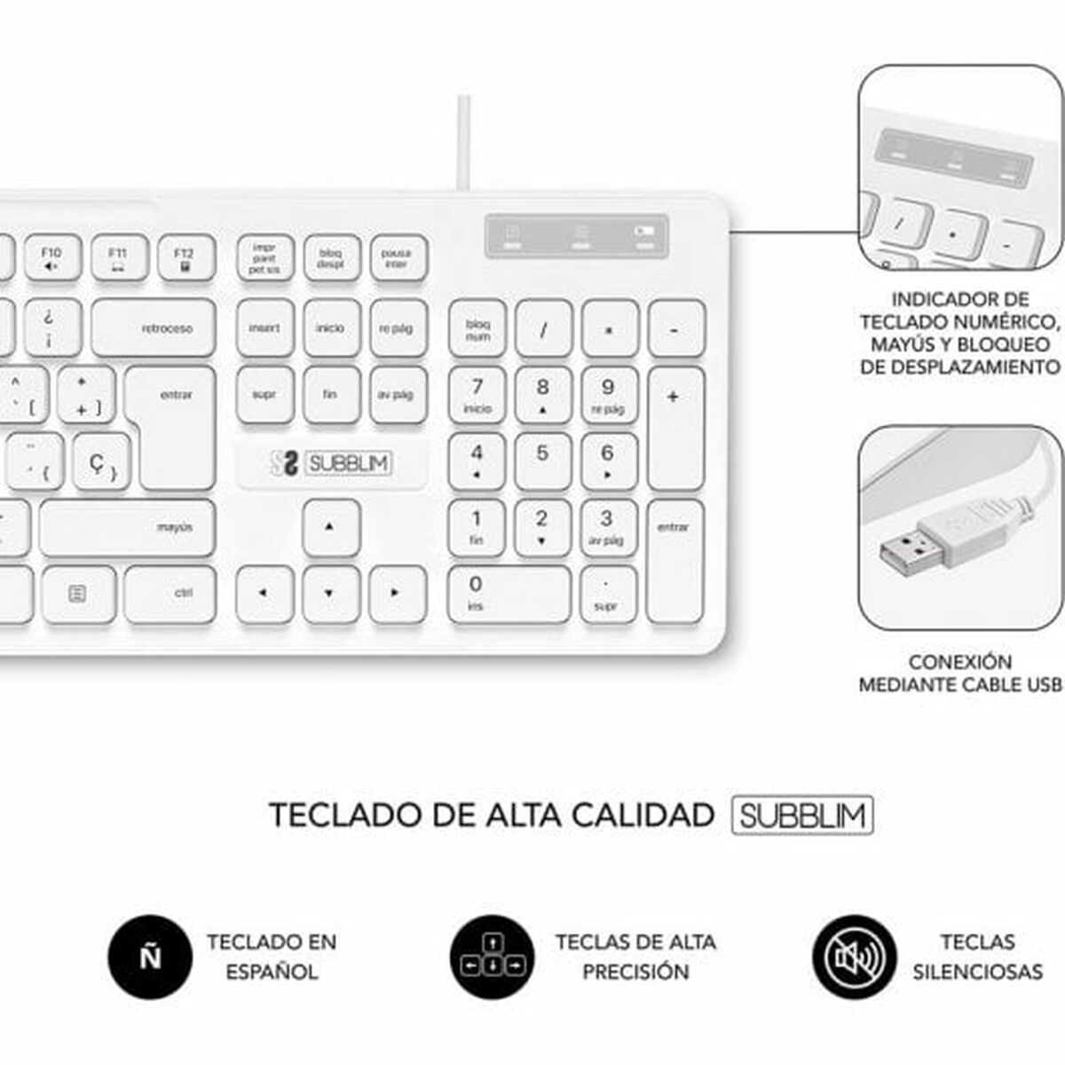 Клавиатура и мышь Subblim SUBKBC-CSSK02 Белый Испанская Qwerty QWERTY-4
