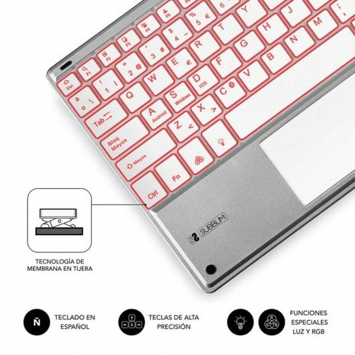 Bluetooth-клавиатура с подставкой для планшета Subblim SUB-KBT-SMBT50 Серебристый Испанская Qwerty QWERTY-5
