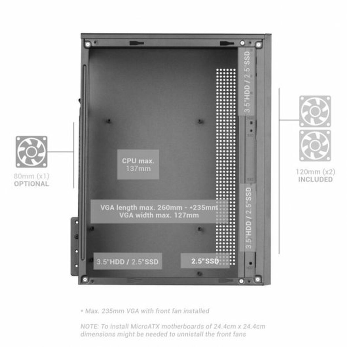 Блок полубашня ATX Galileo Mars Gaming MCCOREW Белый Чёрный-6