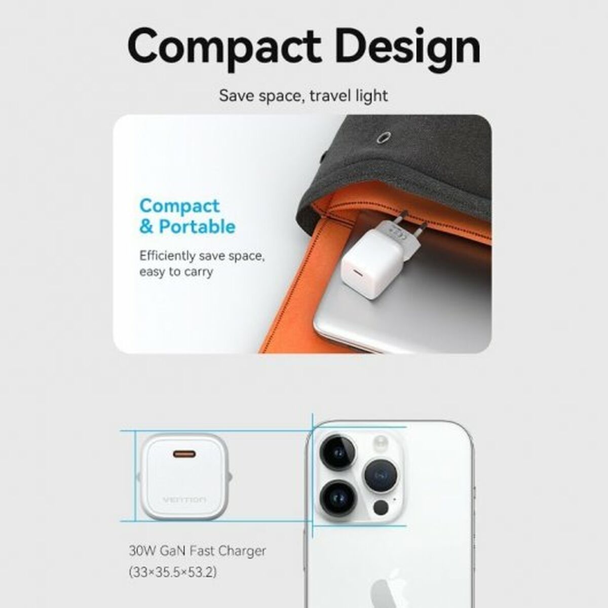 Сетевое зарядное устройство Vention FAKL0-EU Синий 30 W USB-C-3
