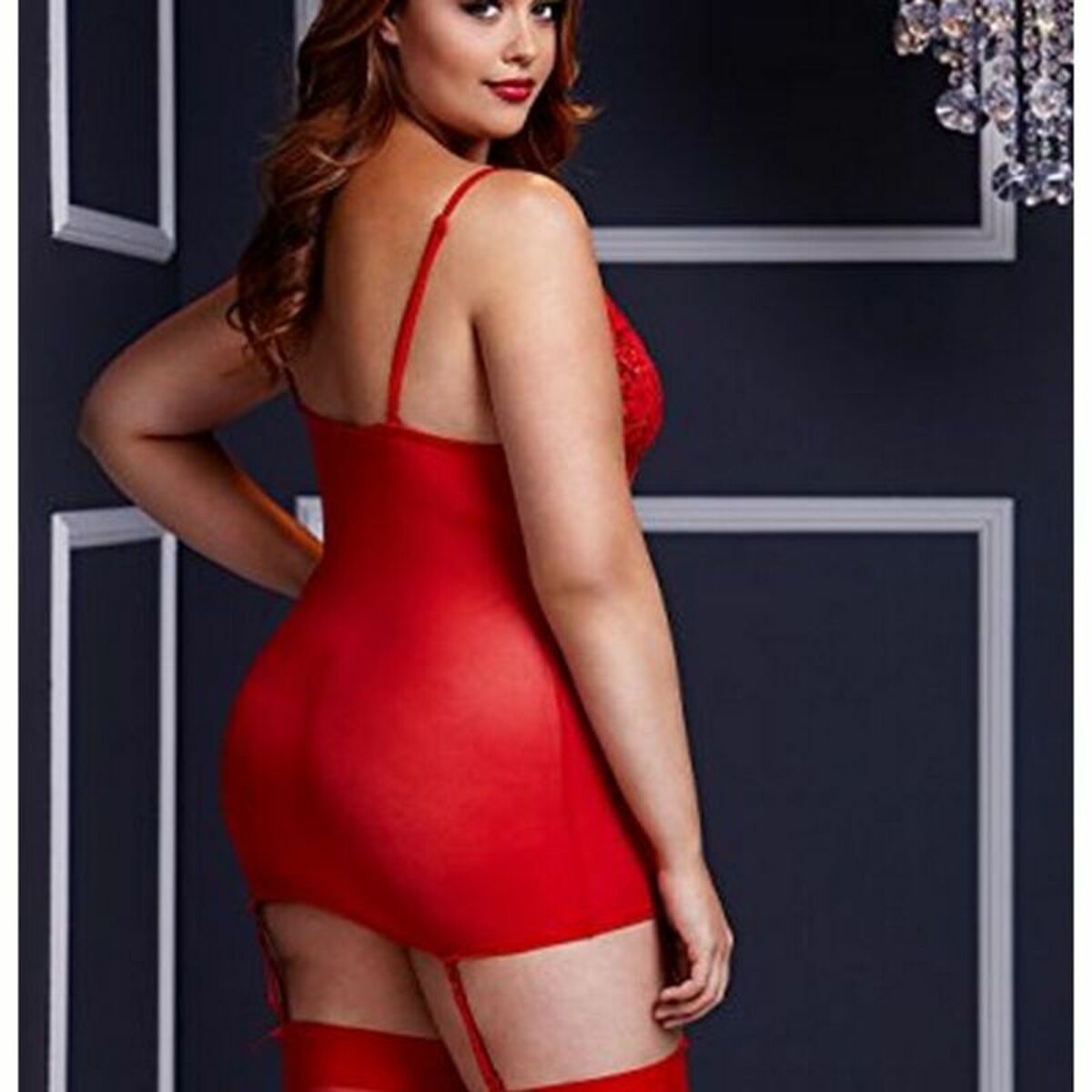 Леопардовая баска и подвязки без трусиков, большой размер Baci Lingerie BW3109-REDQS-2