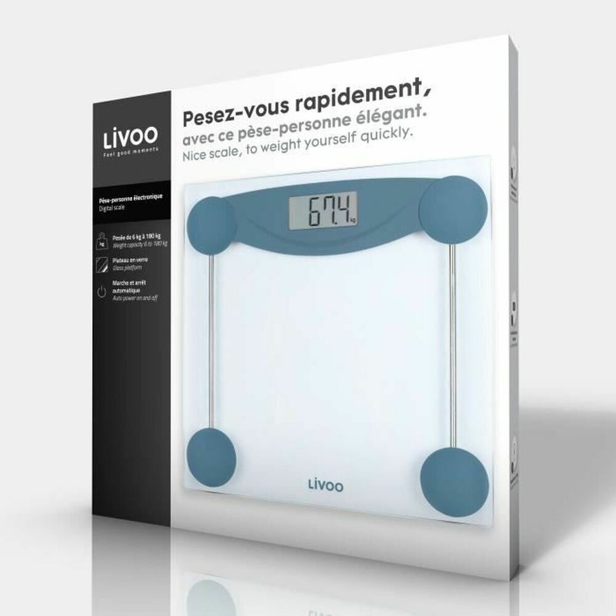 Balança digital para casa de banho Livoo DOM426B Azul Vidro Calena 180 kg-4