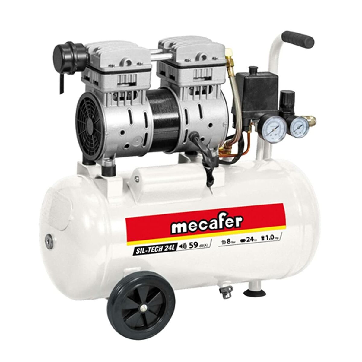 کمپرسور هوا MECAFER 425523 افقی خاموش 8 بار 24 لیتر-3