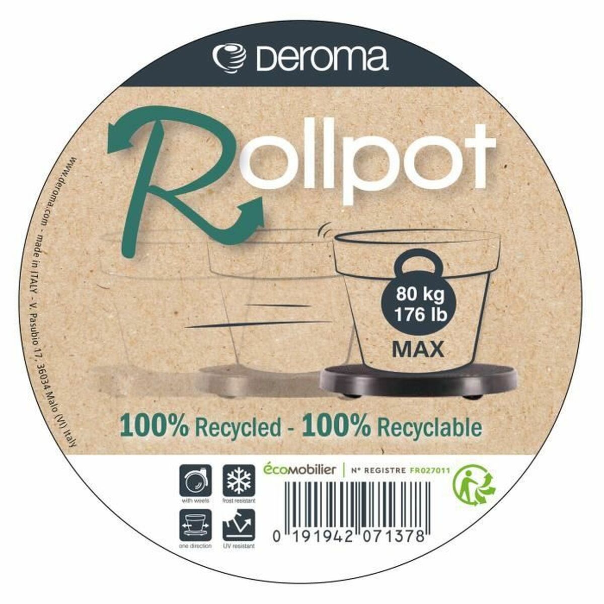 Подставка для горшка с колесами Deroma Антрацитный Переработанный Injected 100 % Переработанный-4