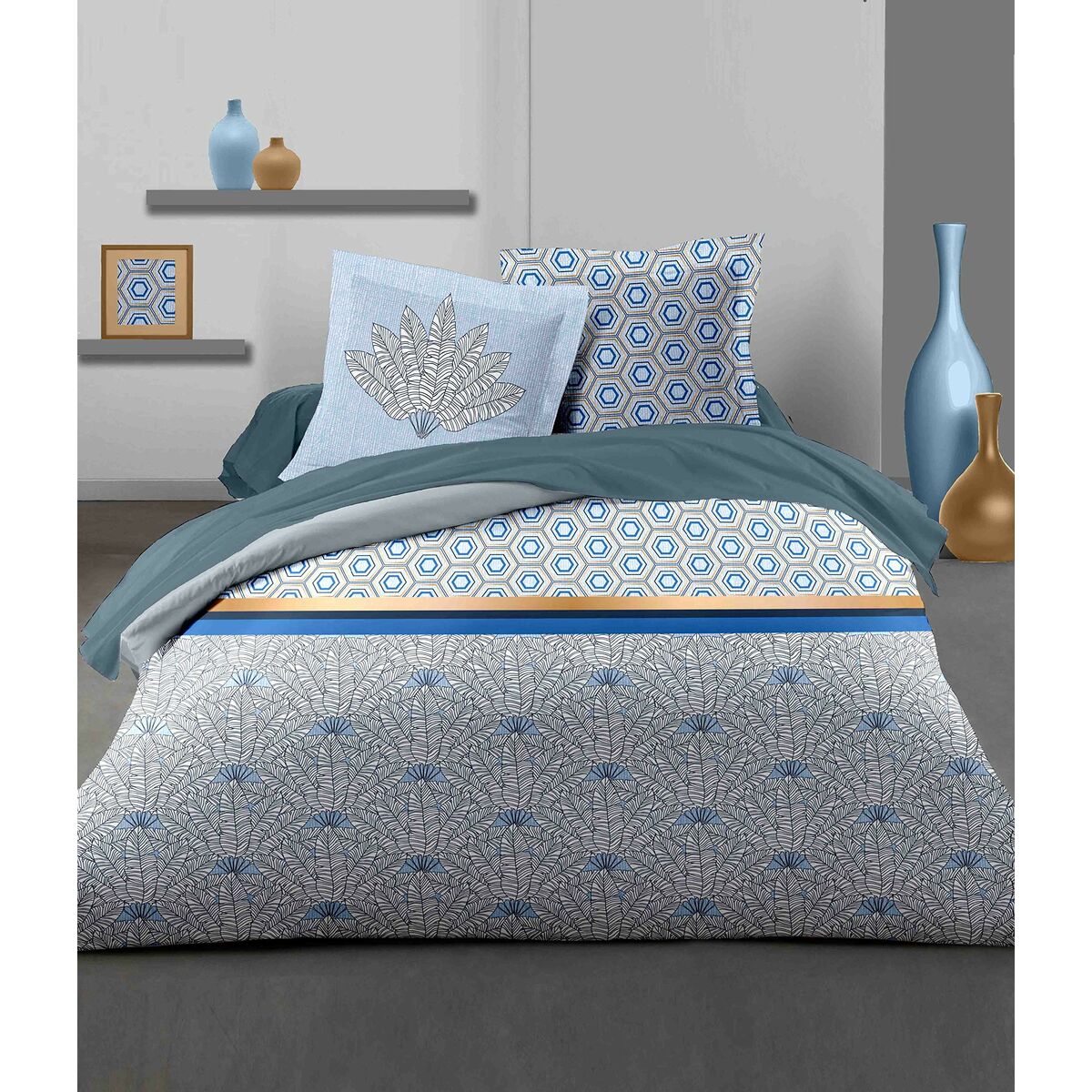 Пододеяльник HOME LINGE PASSION Белый Синий 240 x 260 cm-4