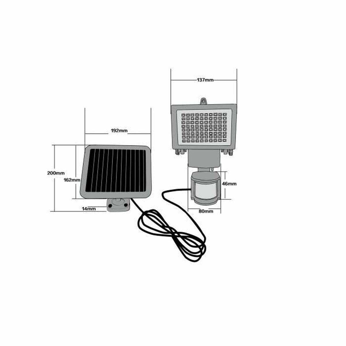 Foco solar Galix Detector de movimiento con plástico negro 13,5 x 13,5 x 20 cm-2