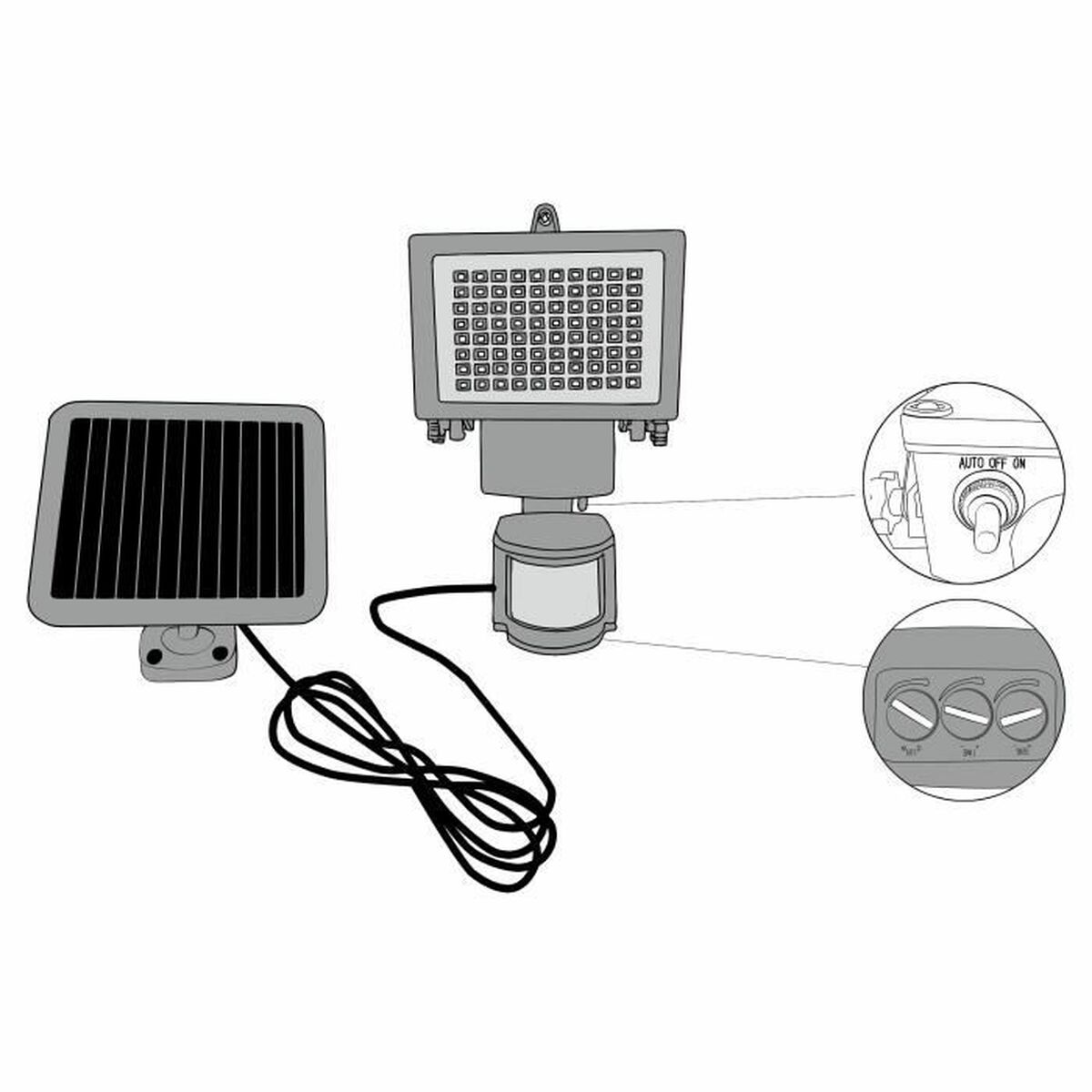 Foco solar Galix Detector de movimiento con plástico negro 13,5 x 13,5 x 20 cm-3