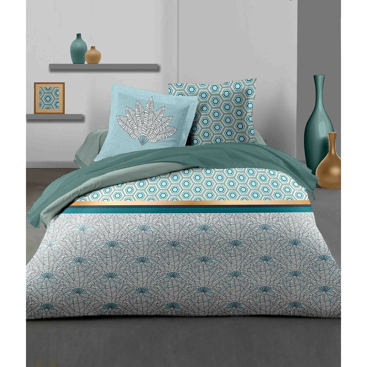 Пододеяльник HOME LINGE PASSION Белый Изумрудный зеленый 240 x 260 cm-3