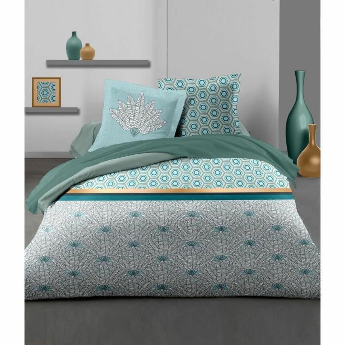 Пододеяльник HOME LINGE PASSION Белый Изумрудный зеленый 240 x 260 cm-4