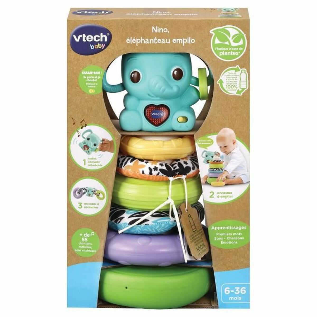 Giocattolo per cani Vtech Baby NINO, ELÈPHANTEAU EMPILO 3 EN 1-2